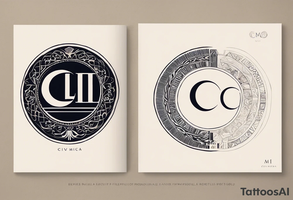 "Craft a minimalist round tattoo inspired by ancient Greek art, centered around Clio, the muse of history. Design a circular composition featuring Clio depicted in the center, holding a scroll adorned with historical symbols or inscriptions. Surround her with subtle yet meaningful elements such as ancient architectural motifs, symbolic representations of ancient civilizations, or fragments of historical texts. Ensure the design maintains a minimalist aesthetic with clean lines and limited detail, while capturing the essence of Clio's dedication to preserving and inspiring the study of history within the circular frame." tattoo idea