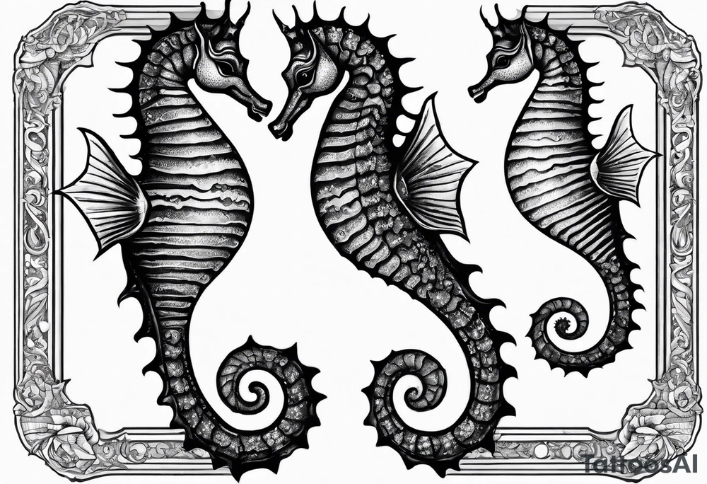 seahorse on white background, black and white fit in picture tattoo idea
