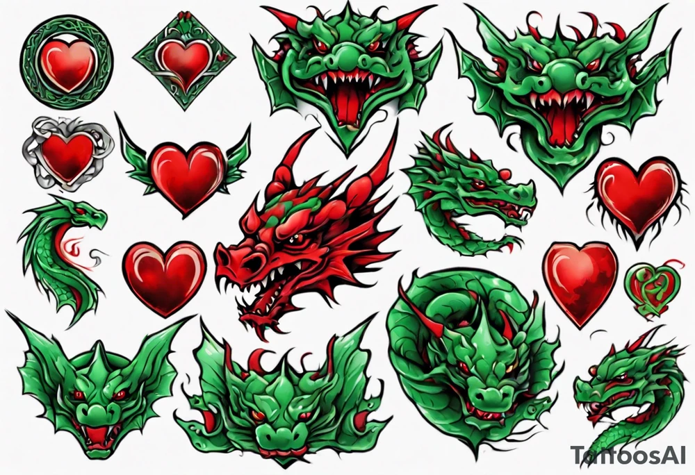 red dragon with green-stone heart tattoo idea