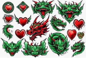 red dragon with green-stone heart tattoo idea