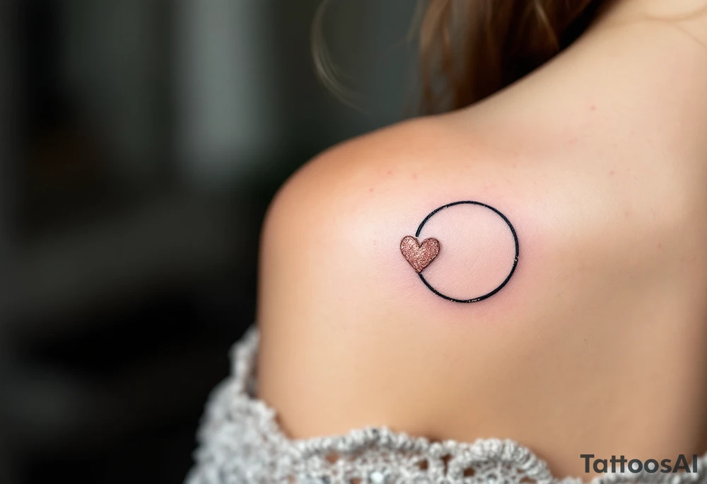 A simple gray infinity outline encircling a small rose-gold heart. tattoo idea