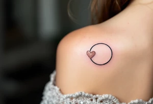 A simple gray infinity outline encircling a small rose-gold heart. tattoo idea