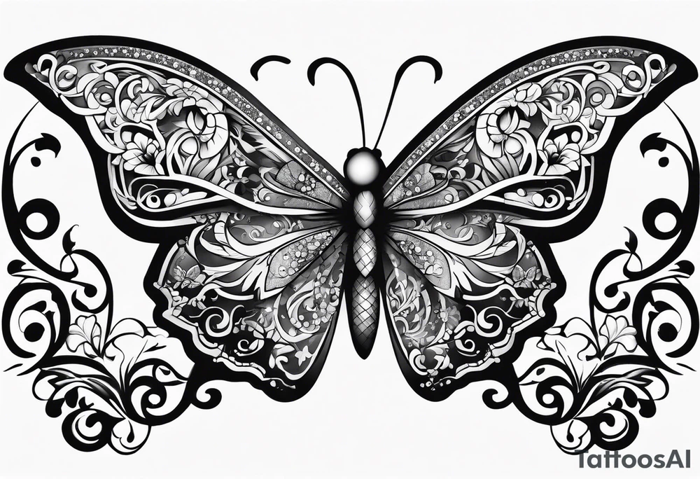 word N and S with butterfly tattoo idea