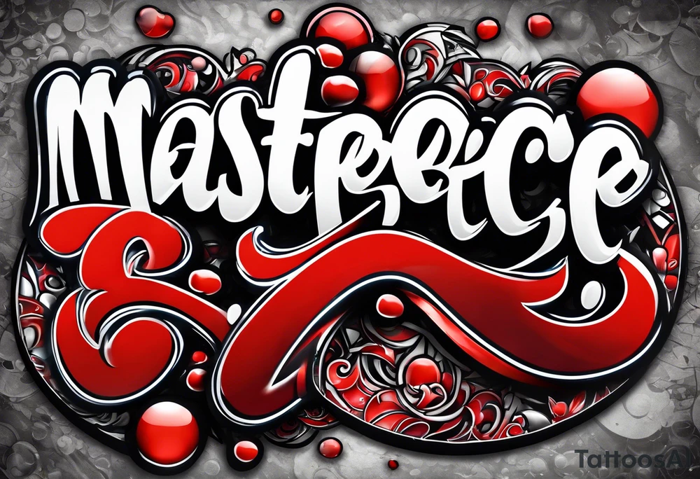 The name “EVERETT” in old school bubble graffiti with 3d effects with mostly red, black and white tattoo idea