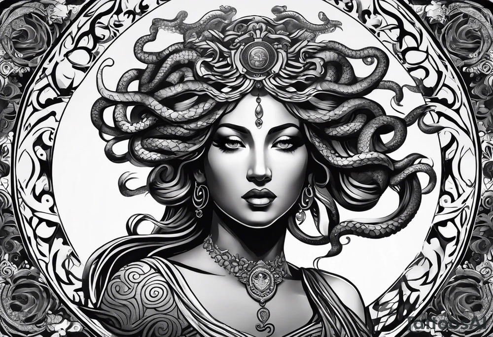 Medusa with the sun behind her tattoo idea