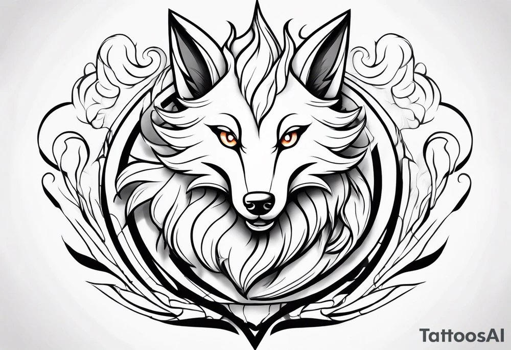 ninetales, cartoony and minimalistic, make it face forward tattoo idea