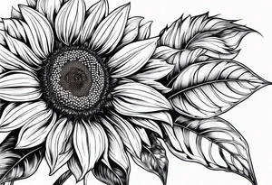 sunflower geometric with leaves tattoo idea