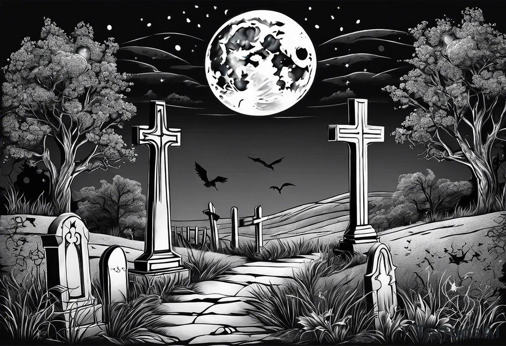 graveyard with moon tattoo idea