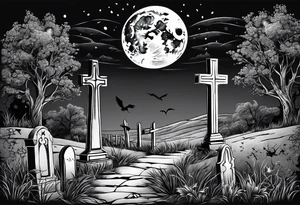 graveyard with moon tattoo idea