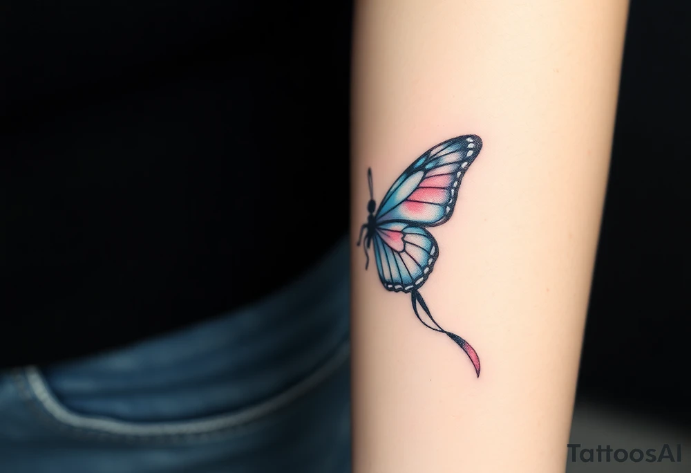 ethereal butterfly with flowing silk ribbons in moonlight tattoo idea