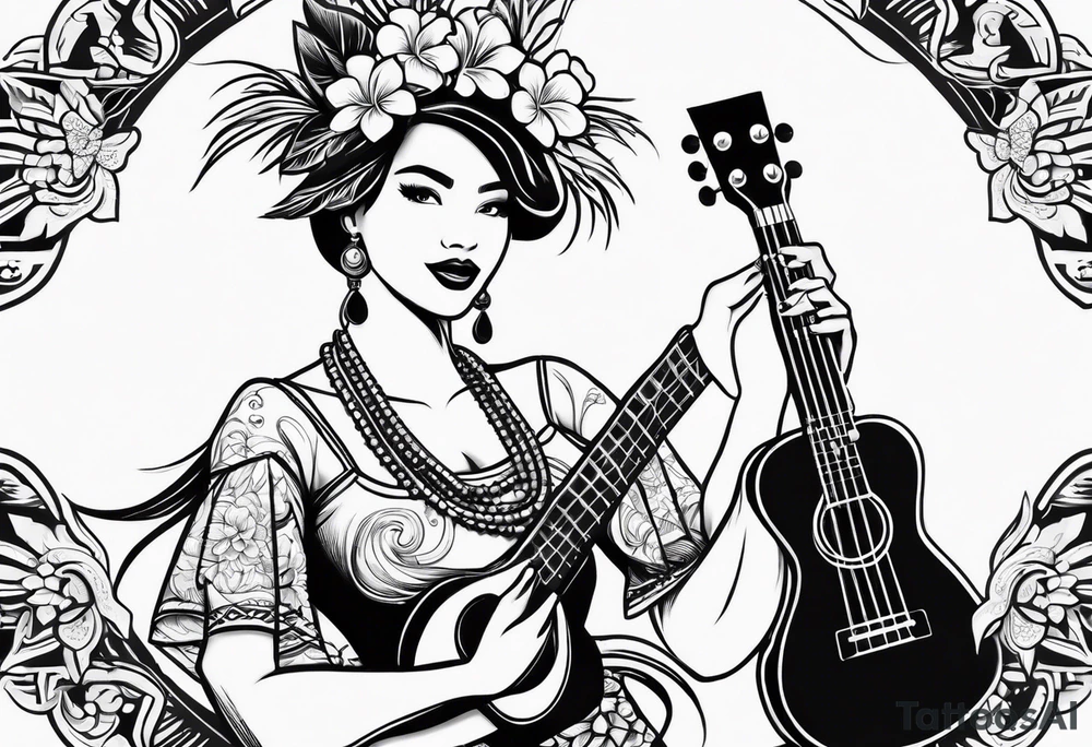 dancing hula girl with ukulele tattoo idea
