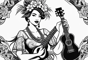 dancing hula girl with ukulele tattoo idea