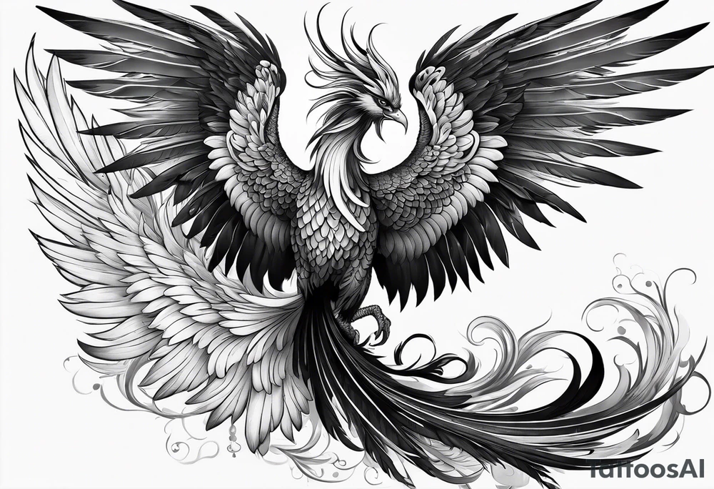 asian elegant long feathered phoenix
with a long neck, with wings in closed tattoo idea