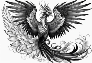 asian elegant long feathered phoenix
with a long neck, with wings in closed tattoo idea