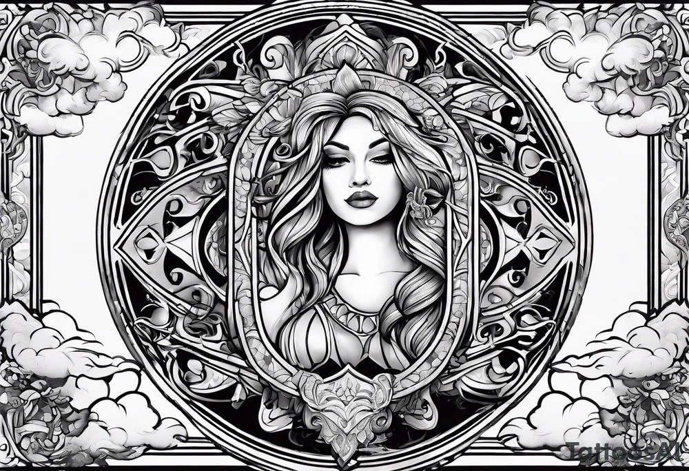 The name “Inez” with clouds backgroud tattoo idea