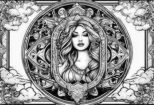 The name “Inez” with clouds backgroud tattoo idea