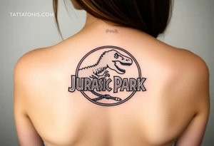 Jurassic Park logo with the dinosaur holding a stick tattoo idea