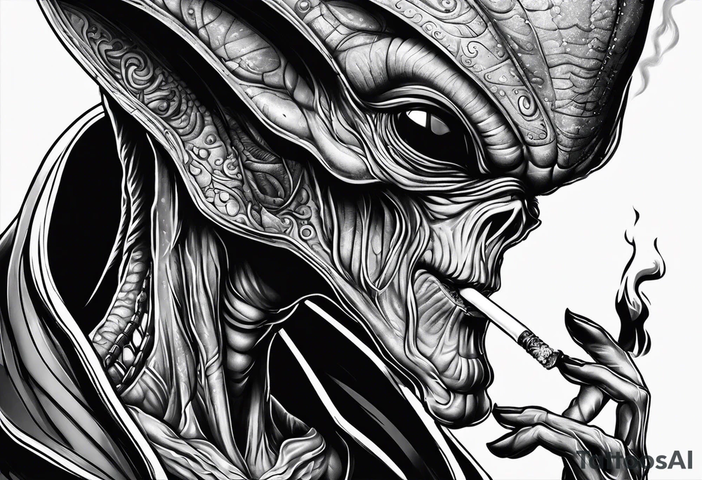 an alien smoking a cigarette tattoo idea