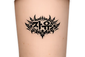 free written in korean with kpop demon hunters patterns, have it evoke the styling of korean writing and incorporate golden joinery less symetrical tattoo idea