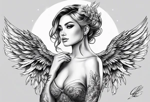Beautiful woman angle with large wings tattoo idea