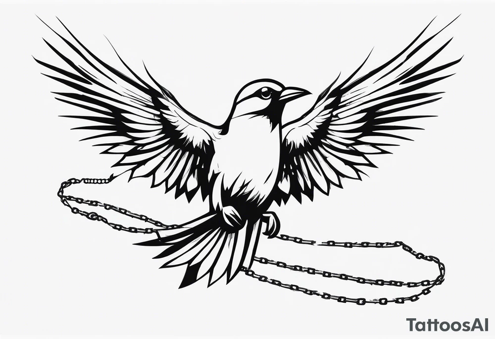 Broken chains with bird flying out tattoo idea