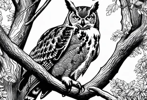 great horned owl in a tree hollow tattoo idea