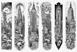 full arm sleeve tattoo based on new york city tattoo idea