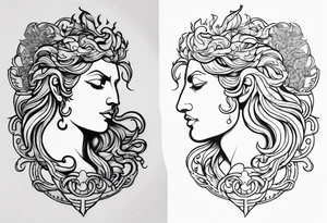 I want to design a mythological upper arm tattoo. I want to have a part of the arm empty and there is another tattoo there, it should not be too big.
zeus medusa tattoo idea