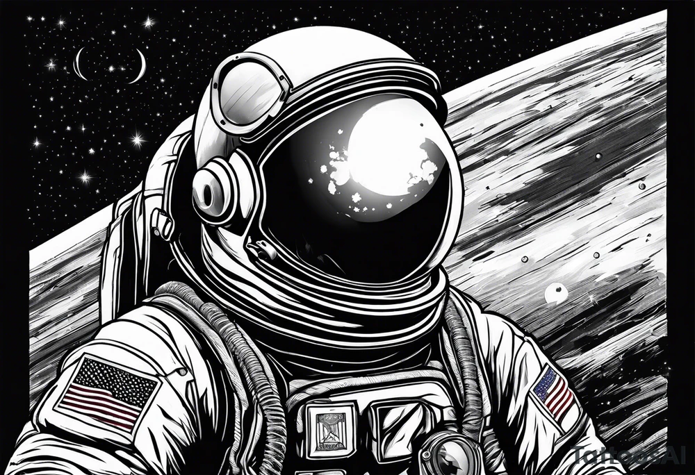 Astronaut wearing peace glag tattoo idea