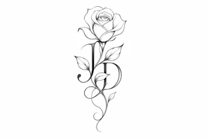 Intertwined J and D hidden within rose petals and leaves. less details more minimalist tattoo idea