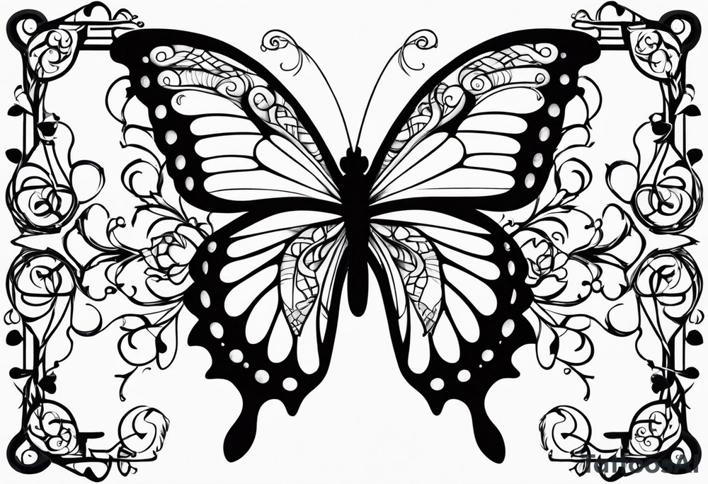 Number 444 intertwine with butterfly and vines tattoo idea