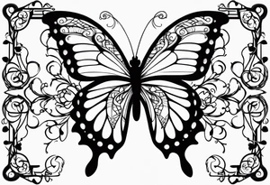 Number 444 intertwine with  butterfly and vines tattoo idea