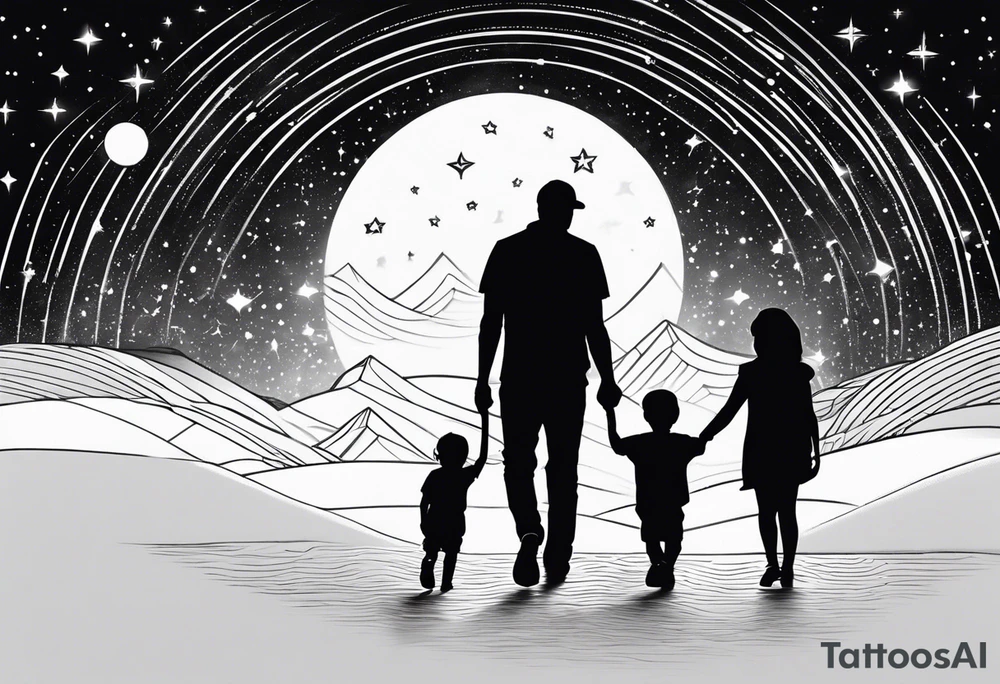 1 mom 1 dad and 1 little kid walking looking the stars tattoo idea
