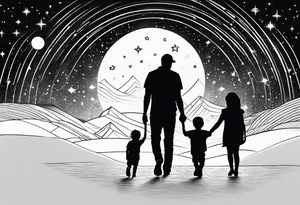 1 mom 1 dad  and 1 little kid walking looking the stars tattoo idea