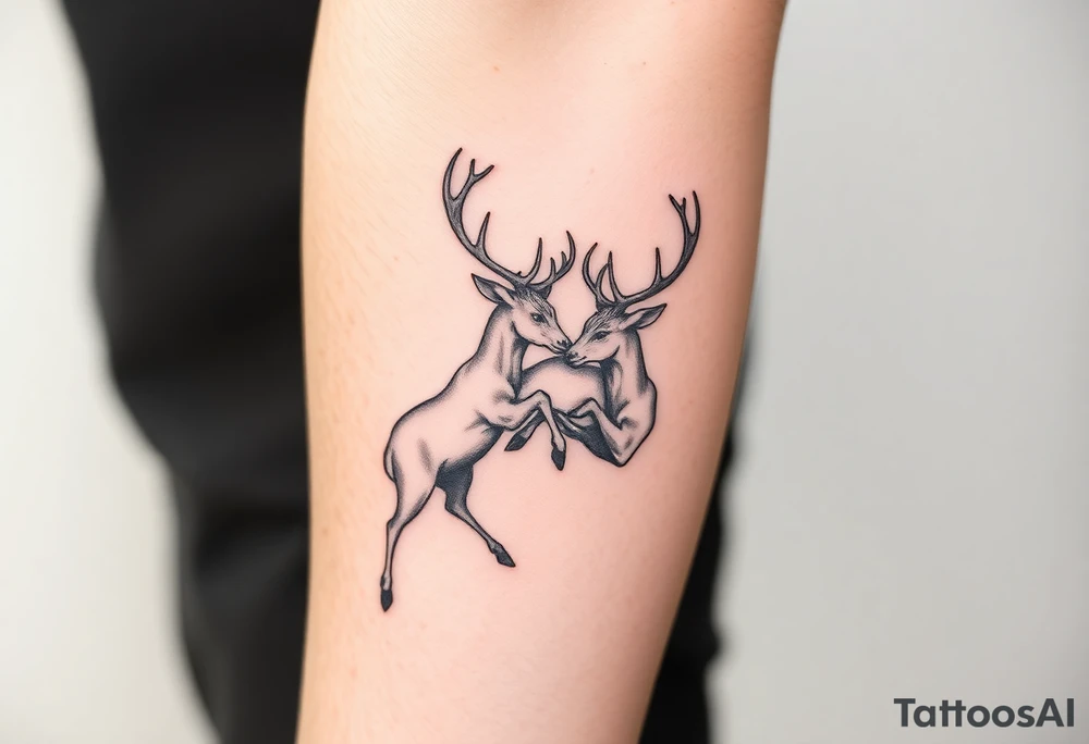 Two deer fighting with intertwined antlers tattoo idea