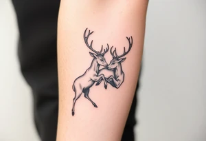 Two deer fighting with intertwined antlers tattoo idea