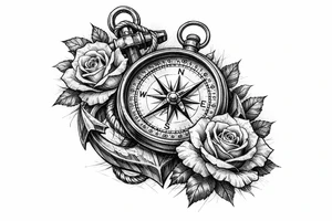 a compass,anchor,roses. tattoo idea