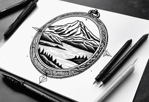 azores islands map, compass, mountain, carabiner & knot, tuna tattoo idea