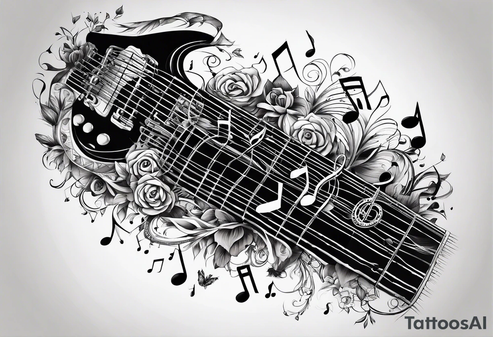 upper arm sleeve with musical notes and lyrics from the song Everlong tattoo idea