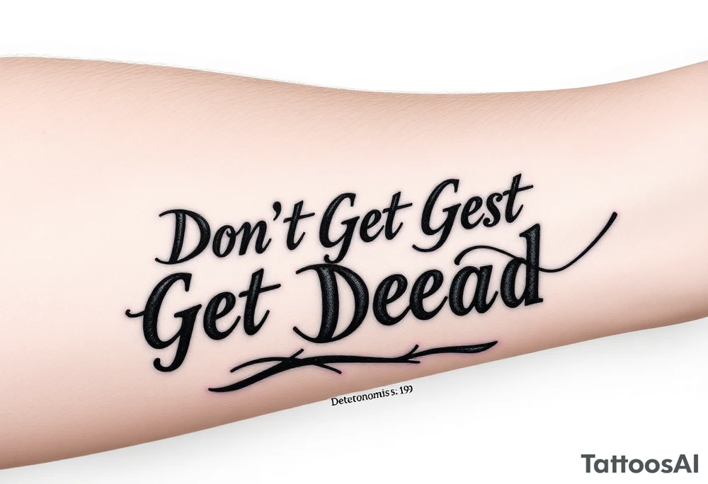I want a cool design that includes the words “Don’t Get Dead” and includes the scripture reference Deuteronomy 30:19. tattoo idea