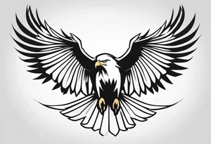 bald eagle with its wings spread, very simple line design tattoo idea