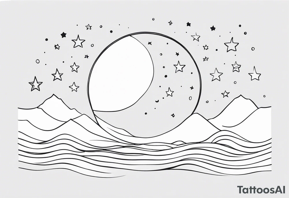Moon and stars in line work tattoo idea