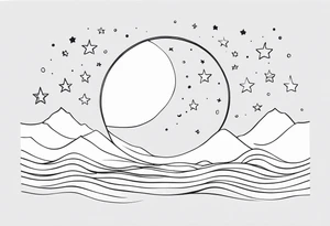 Moon and stars in line work tattoo idea