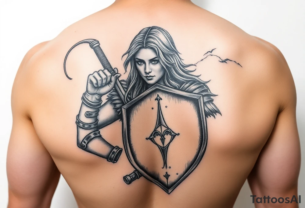 Shield maiden getting ready for battle tattoo idea