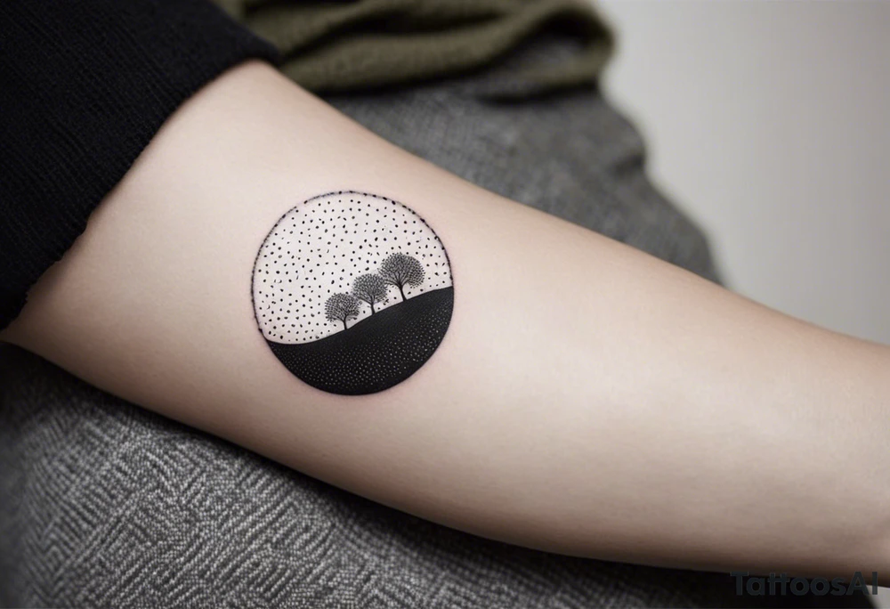 Here’s a description for the fourth idea:

	Minimalist black-and-white tattoo above the inner elbow, featuring an open circle with a small sprouting seed or budding plant inside, symbolizing new life and growth. From the seed, a fine, delicate lifeline extends outward, representing the journey of parent and child together. The design uses thin, clean lines for a simple, elegant, and symbolic look. tattoo idea