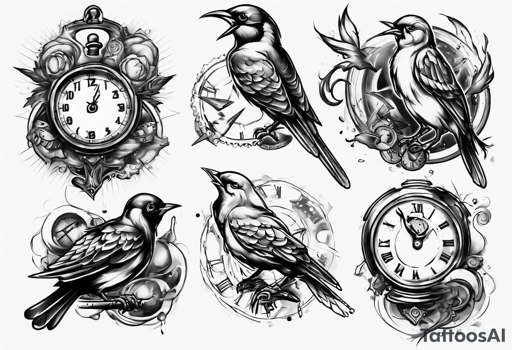 bird burns the clock tattoo idea