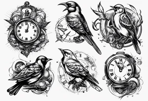 bird burns the clock tattoo idea