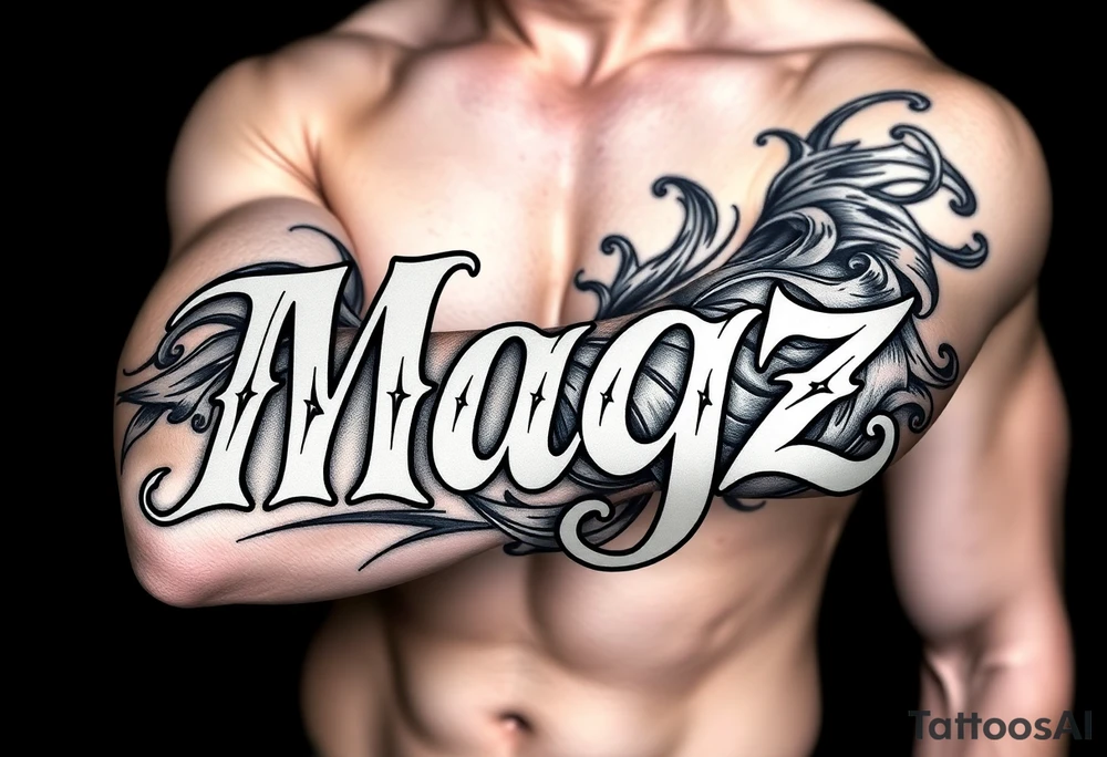 The name Magz in a very artistic style tattoo idea