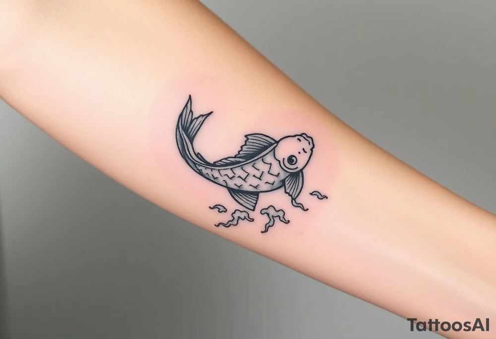 traditional koi fish swimming upstream through turbulent waves tattoo idea