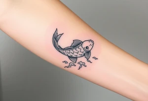 traditional koi fish swimming upstream through turbulent waves tattoo idea